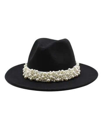 Palarie dama neagra, Fedora, handmade, cu perle, Jannik