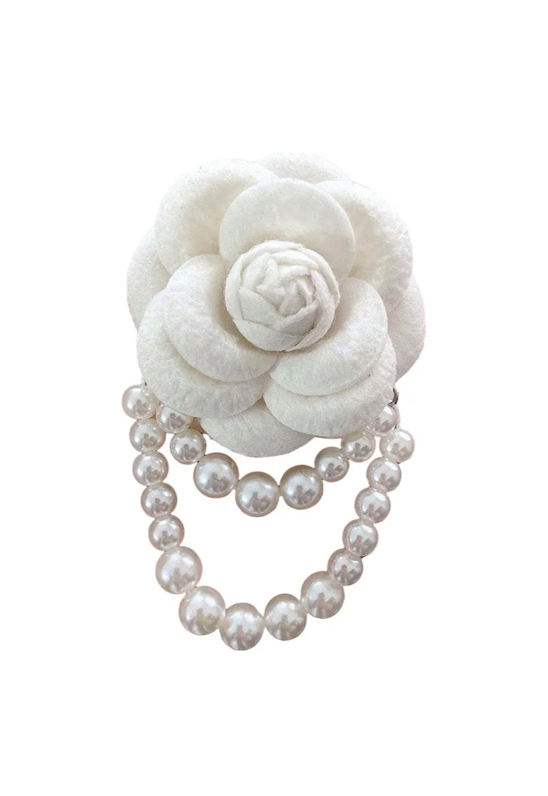 Brosa tip floare, alb unt, cu perle, Barbie C12