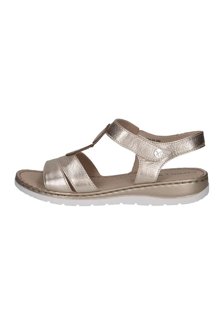 Sandale din piele cu inchidere velcro, Auriu/Maro deschis