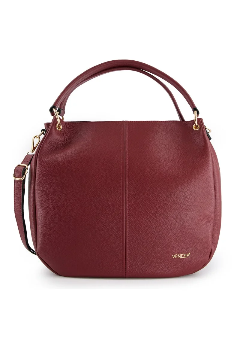 Geanta de umar  model Shopper, piele naturala, bordou, 36x32x14cm, curea detasabila, 2 buzunare interioare, 1 buzunar exterior