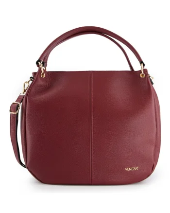 Geanta de umar  model Shopper, piele naturala, bordou, 36x32x14cm, curea detasabila, 2 buzunare interioare, 1 buzunar exterior