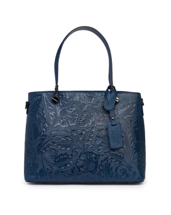 Geanta piele cu model floral Monica, Bleumarin