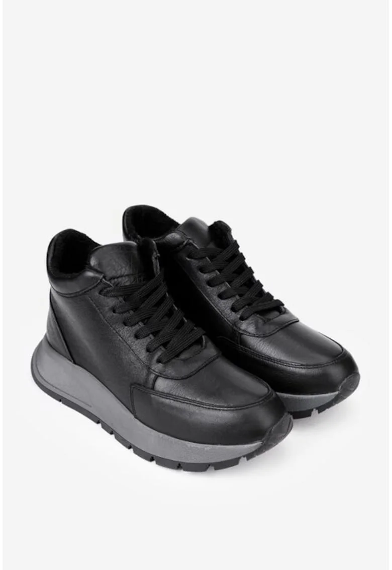 Ghete dama negre din piele naturala cu fermoar lateral
