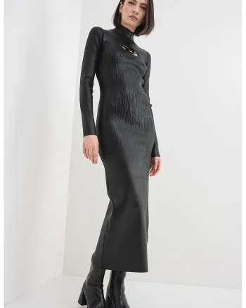 Rochie cu model monograma, decupaj si guler mediu M-Zary-B, Negru