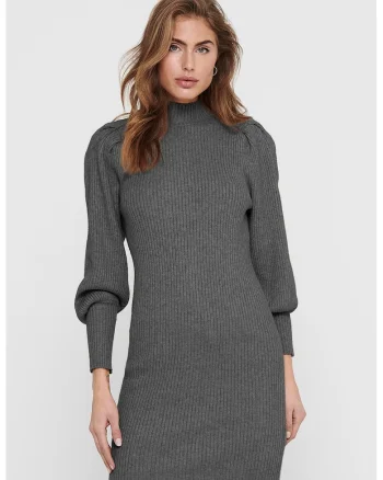 Rochie din tricot cu maneci bufante, Gri inchis melange