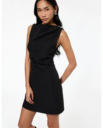 Rochie mini cu fermoar si detaliu metalic, Negru