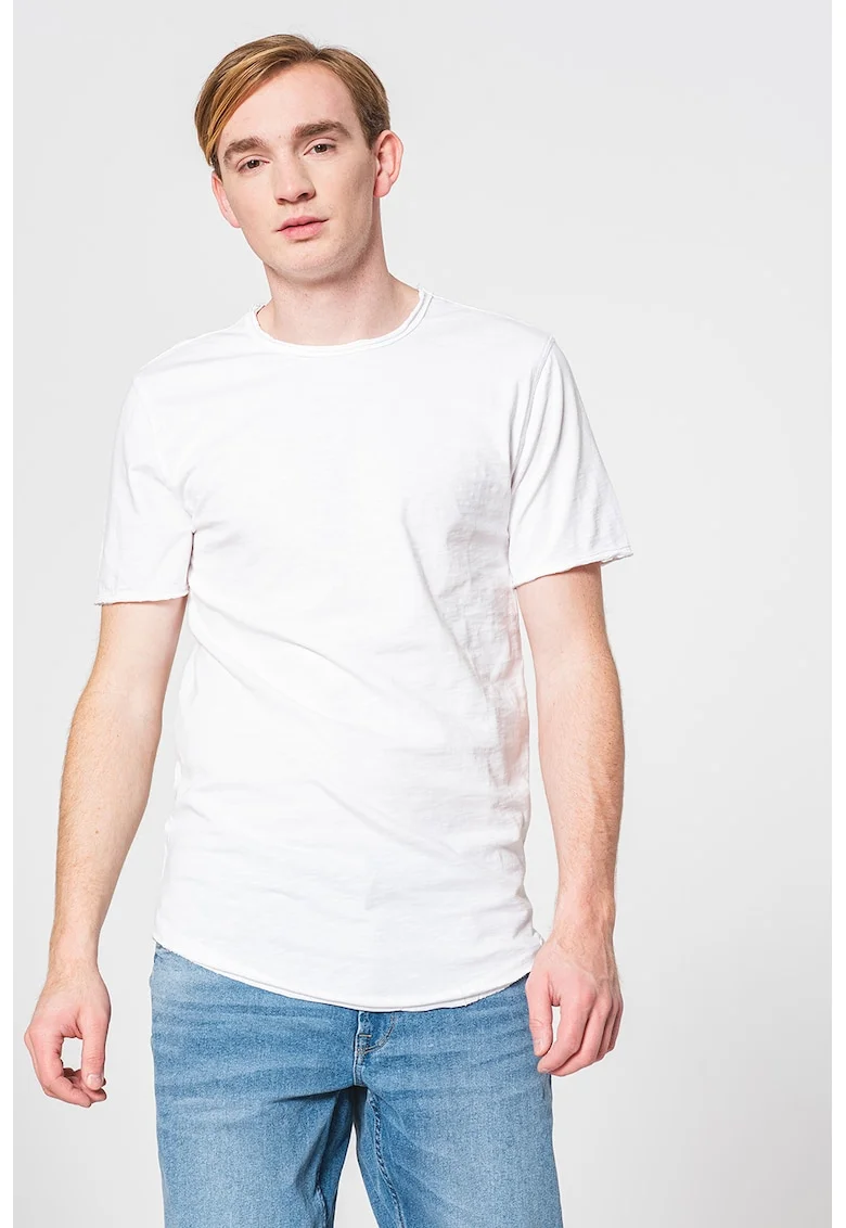 Tricou de bumbac cu decolteu la baza gatului, Alb