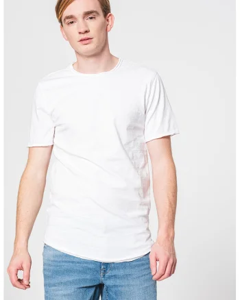 Tricou de bumbac cu decolteu la baza gatului, Alb
