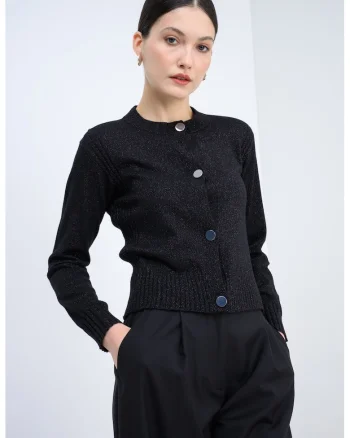 Cardigan stralucitor din amestec de lana, Negru/Argintiu