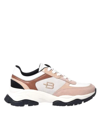 Pantofi sport din piele cu garnituri din piele intoarsa, Crem