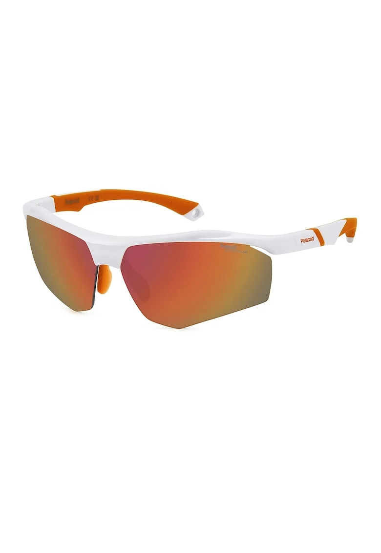 Ochelari de soare wrap cu lentile polarizate, 68-10-135, Portocaliu mandarina/Alb murdar