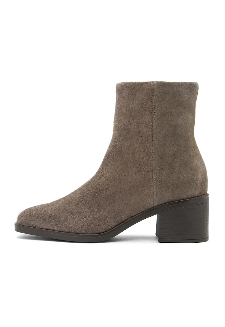 Botine de piele intoarsa cu varf patrat Dominika, Grej