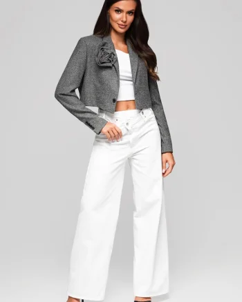 Sacou scurt elegant cu floare cusuta  LW-BLZB-0100, Gri, Gri