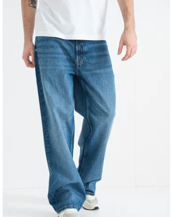 Blugi relaxed fit cu model uni, Albastru