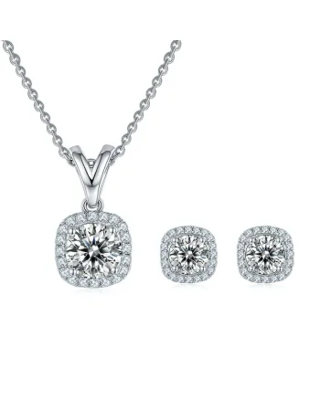 Set Colier si Cercei cu Diamant Moissanite, Argint 925