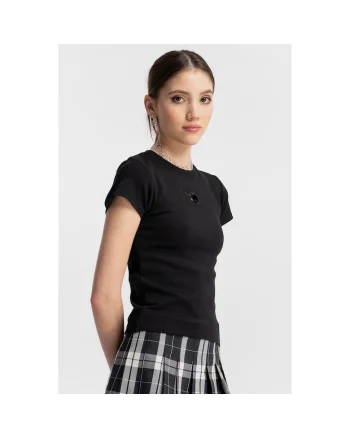 Tricou slim fit cu aplicatie decorativa pe fata,