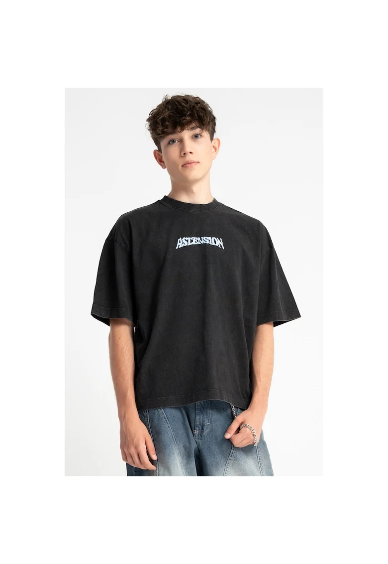 Tricou din bumbac cu imprimeu text,