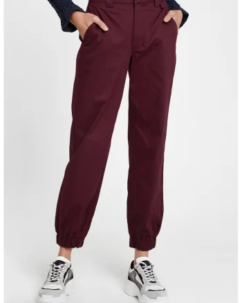 Pantaloni crop cu mansete elastice, Visiniu