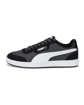 Pantofi sport de piele cu garnituri de piele intoarsa Court Guard, Alb/Negru/Negru stins