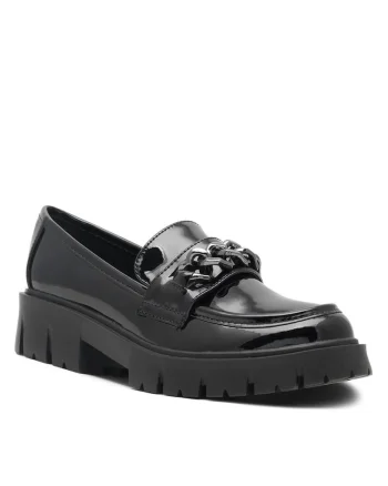 Pantofi copii,  mocasini fete, negru, textil