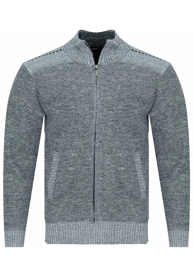 Pulover barbati,  S8627, cu fermoar, gri deschis, poliester/bumbac