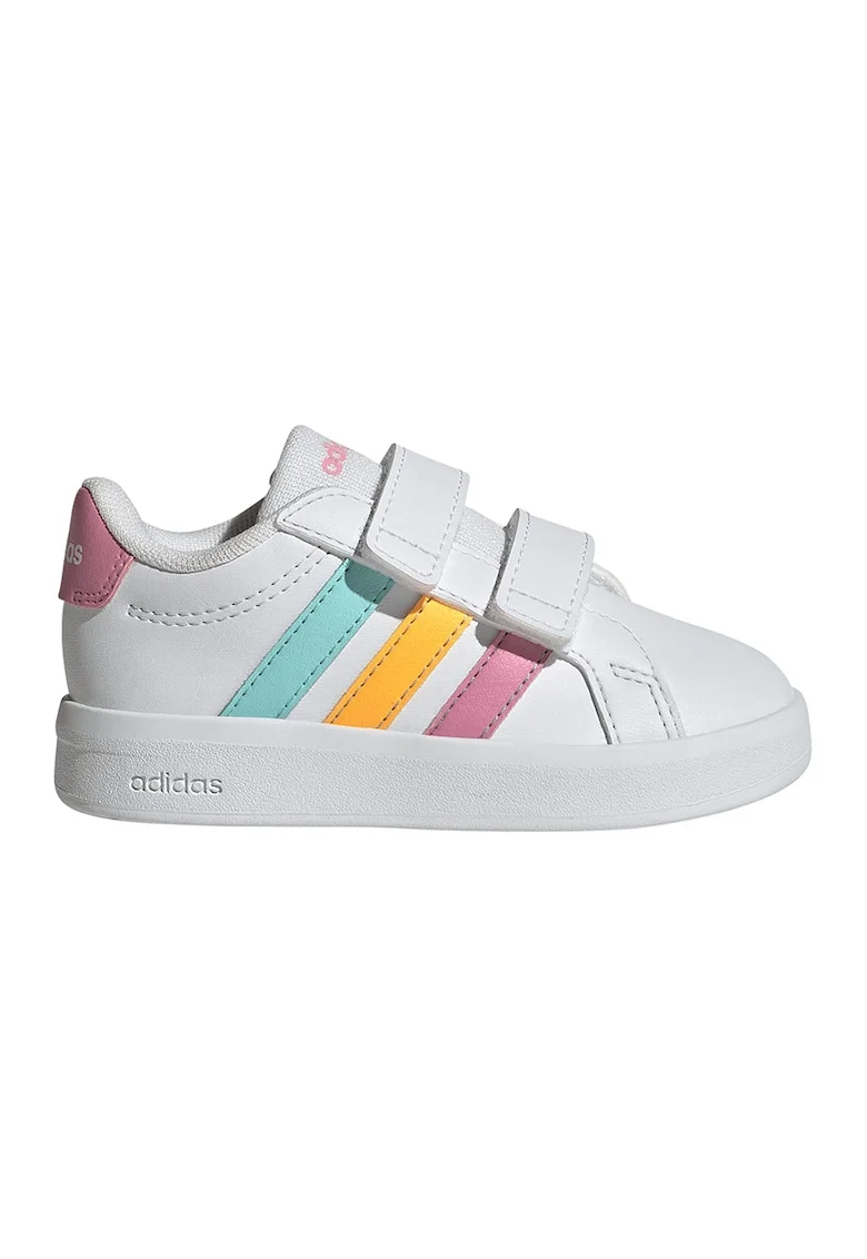 Pantofi sport Grand Court 3.0 de piele ecologica cu benzi velcro, Alb/Portocaliu/Roz