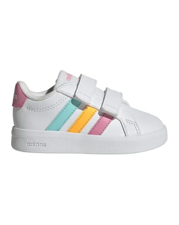 Pantofi sport Grand Court 3.0 de piele ecologica cu benzi velcro, Alb/Portocaliu/Roz