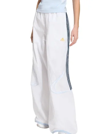Pantaloni cu croiala ampla si benzi contrastante, Alb/Bleumarin