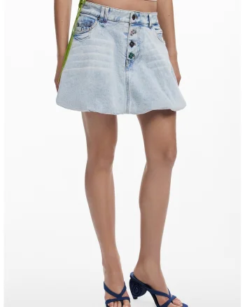 Fusta evazata din denim, Albastru deschis