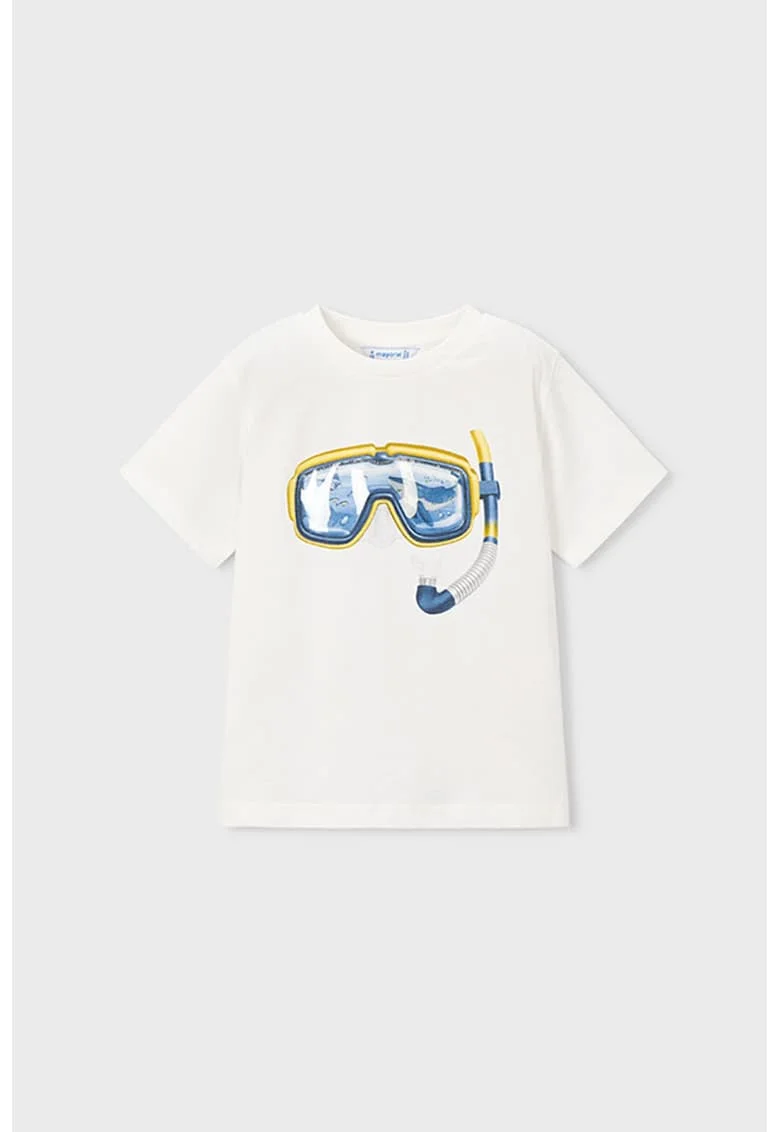 Tricou cu broderie, Alb/Galben