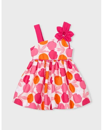 Rochie evazata din amestec de bumbac cu aplicatii florale