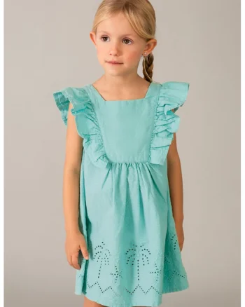 Rochie cu maneci cu volane si broderie