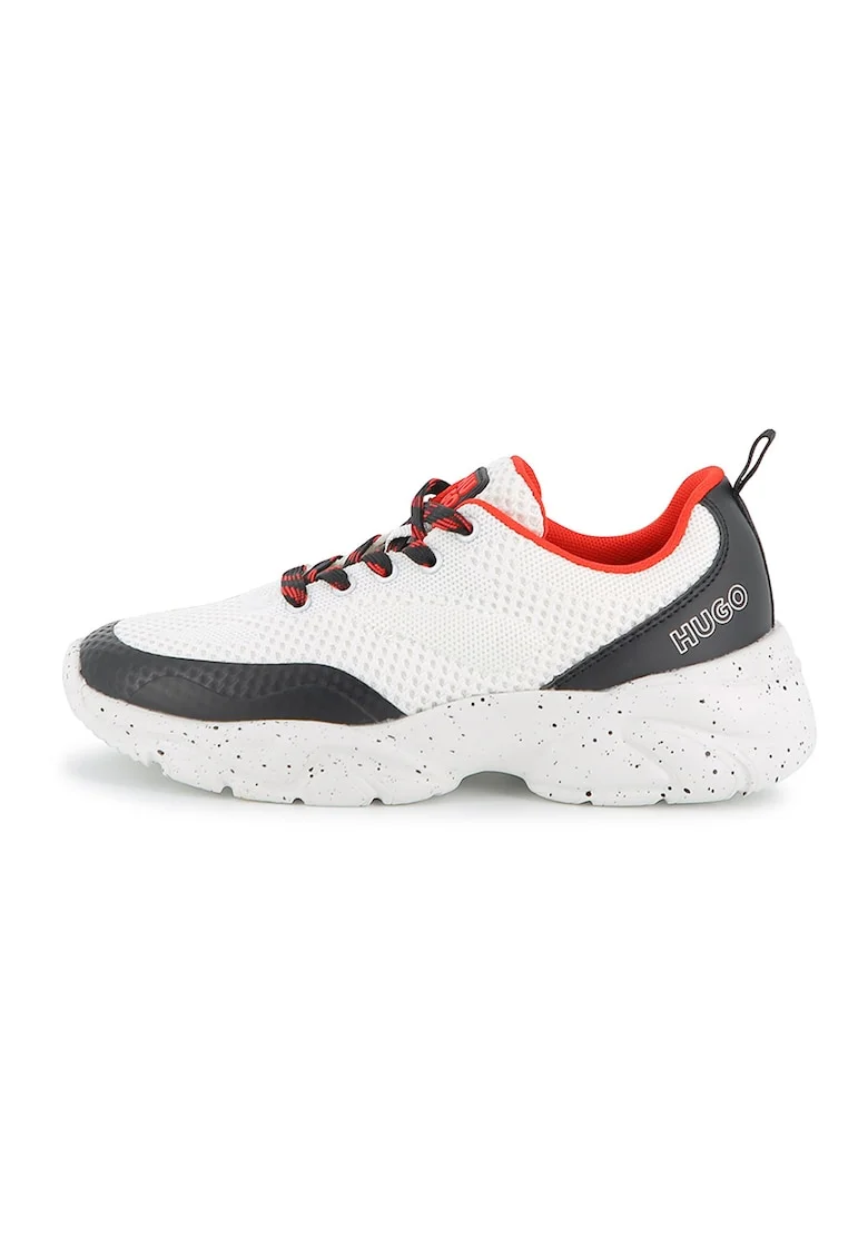 Pantofi sport demiwedge din plasa, Rosu/Alb/Negru