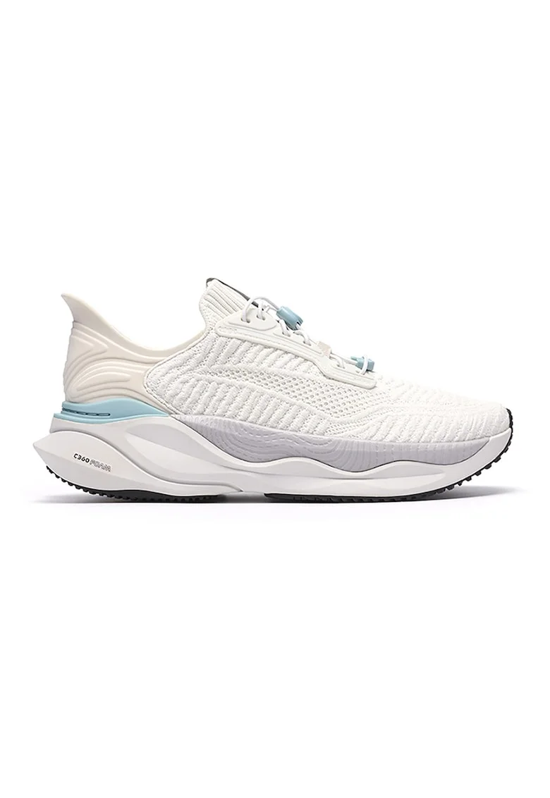 Pantofi sport din material textil cu sireturi elastice, Alb fildes/Alb murdar