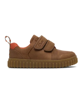 Pantofi sport din piele si piele intoarsa cu inchidere cu barete velcro Cove, Maro scortisoara/Portocaliu stins
