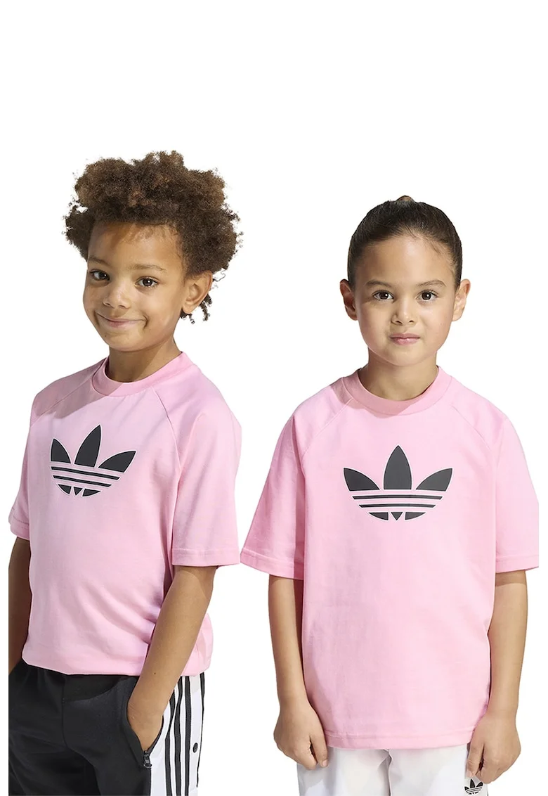 Tricou de bumbac cu maneci raglan, Negru, Roz deschis,