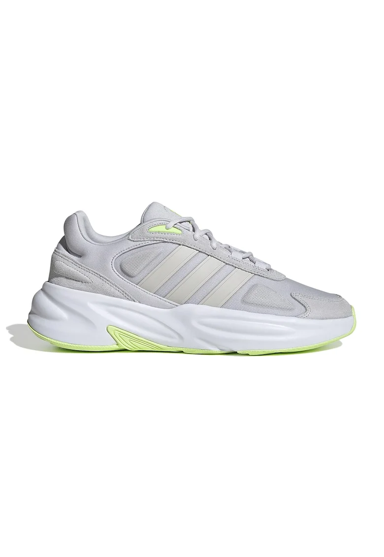 Pantofi sport cu insertii de piele intoarsa Ozelle, Gri deschis/Verde lime