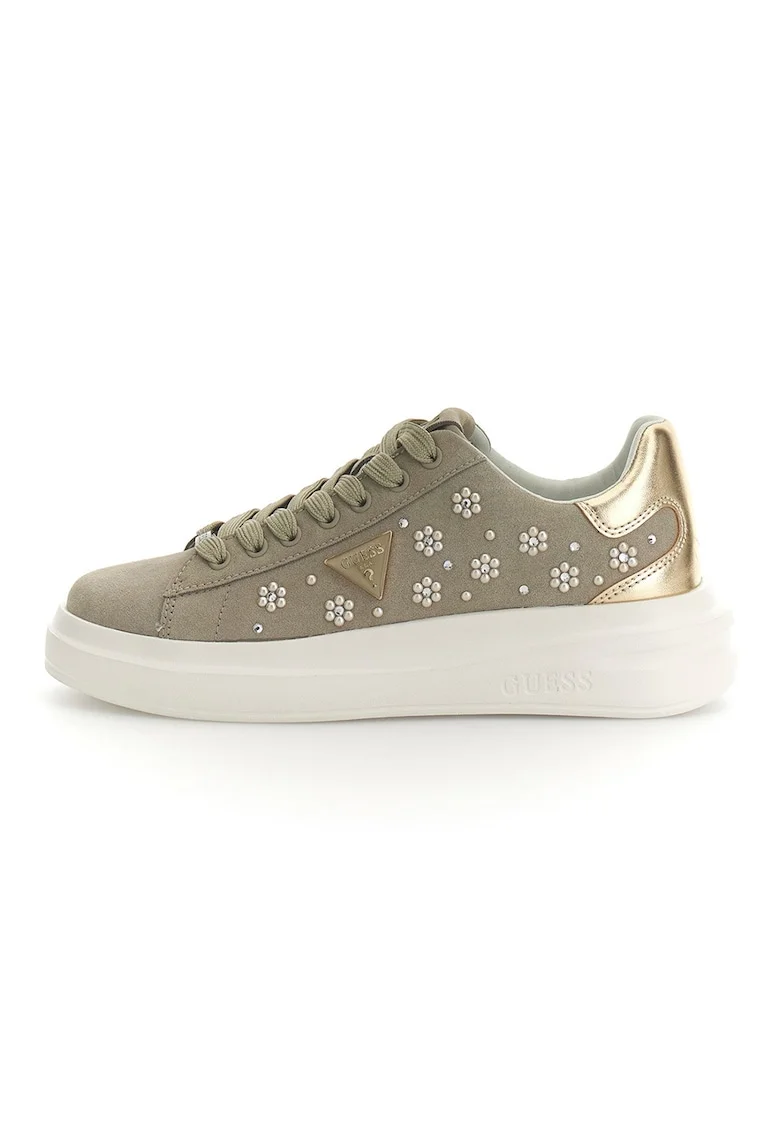 Pantofi sport cu aplicatii cu strasuri, Maro taupe deschis