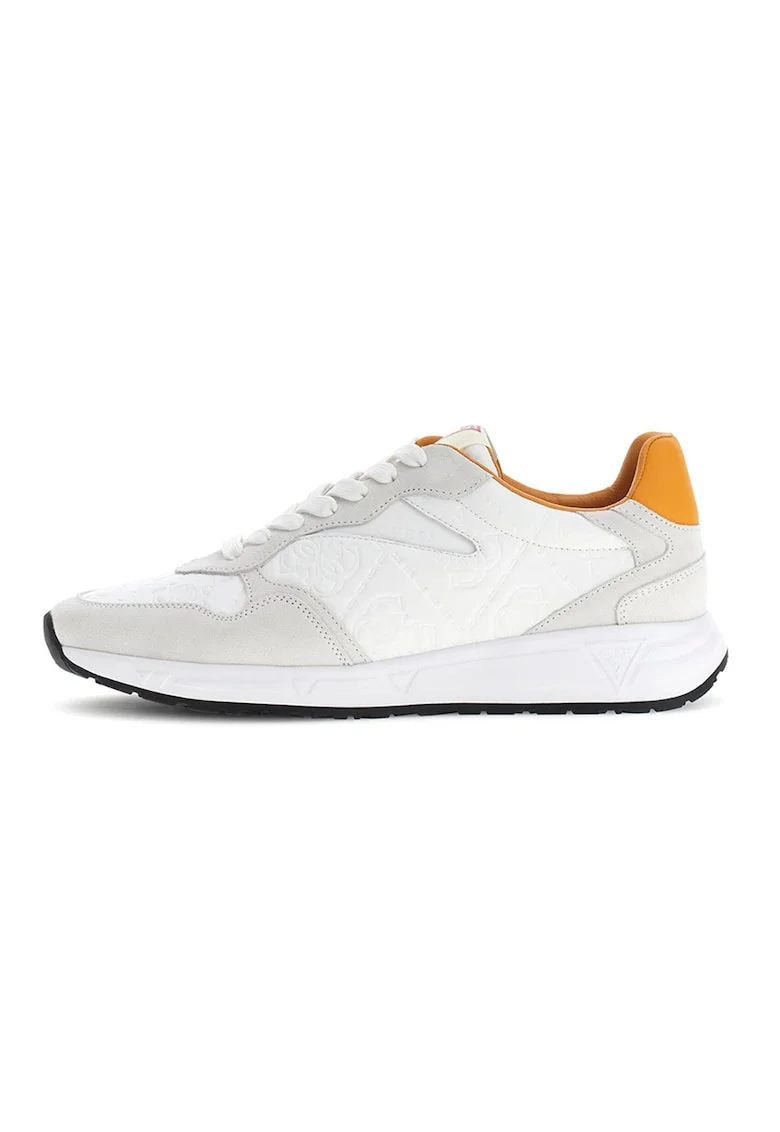 Pantofi sport din piele si piele intoarsa cu model monograma, Alb/Gri deschis