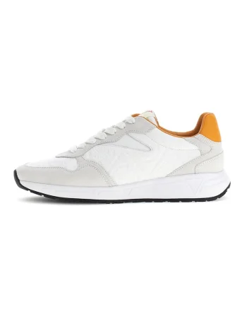 Pantofi sport din piele si piele intoarsa cu model monograma, Alb/Gri deschis