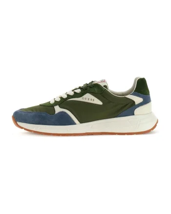 Pantofi sport din material textil cu insertii din piele intoarsa si model colorblock, Albastru inchis/Verde englez/Bej deschis