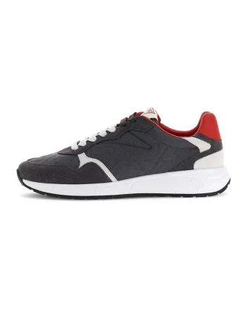 Pantofi sport din piele si piele intoarsa cu model monograma, Alb/Gri inchis