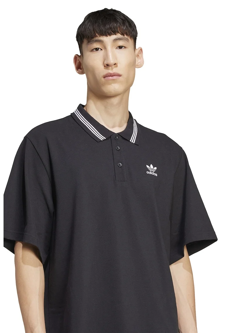 Tricou polo lejer cu logo, Alb/Negru