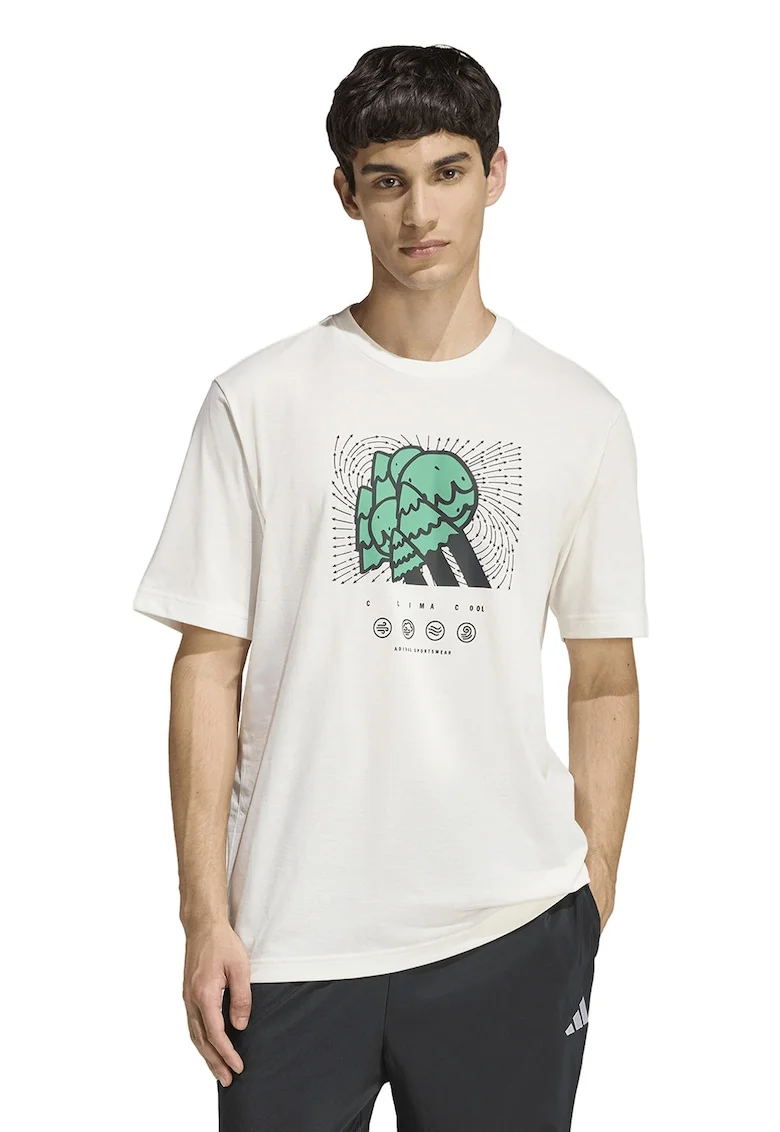 Tricou din amestec de bumbac cu imprimeu grafic, Verde/Negru/Alb murdar