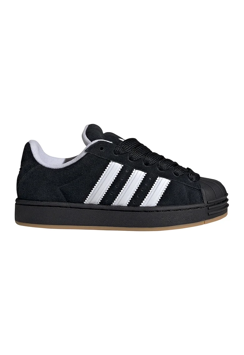 Pantofi sport Superstar de piele intoarsa cu benzi logo contrastante, Negru
