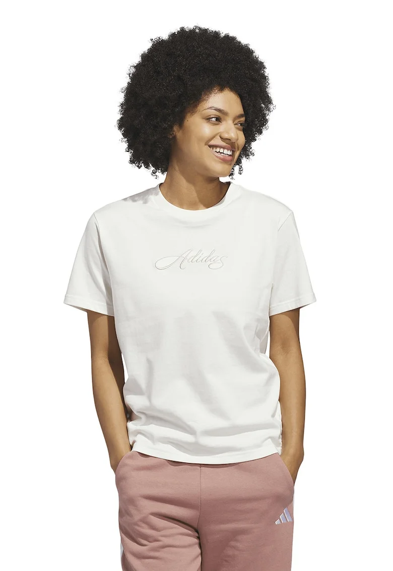 Tricou din bumbac Cursive, Alb murdar