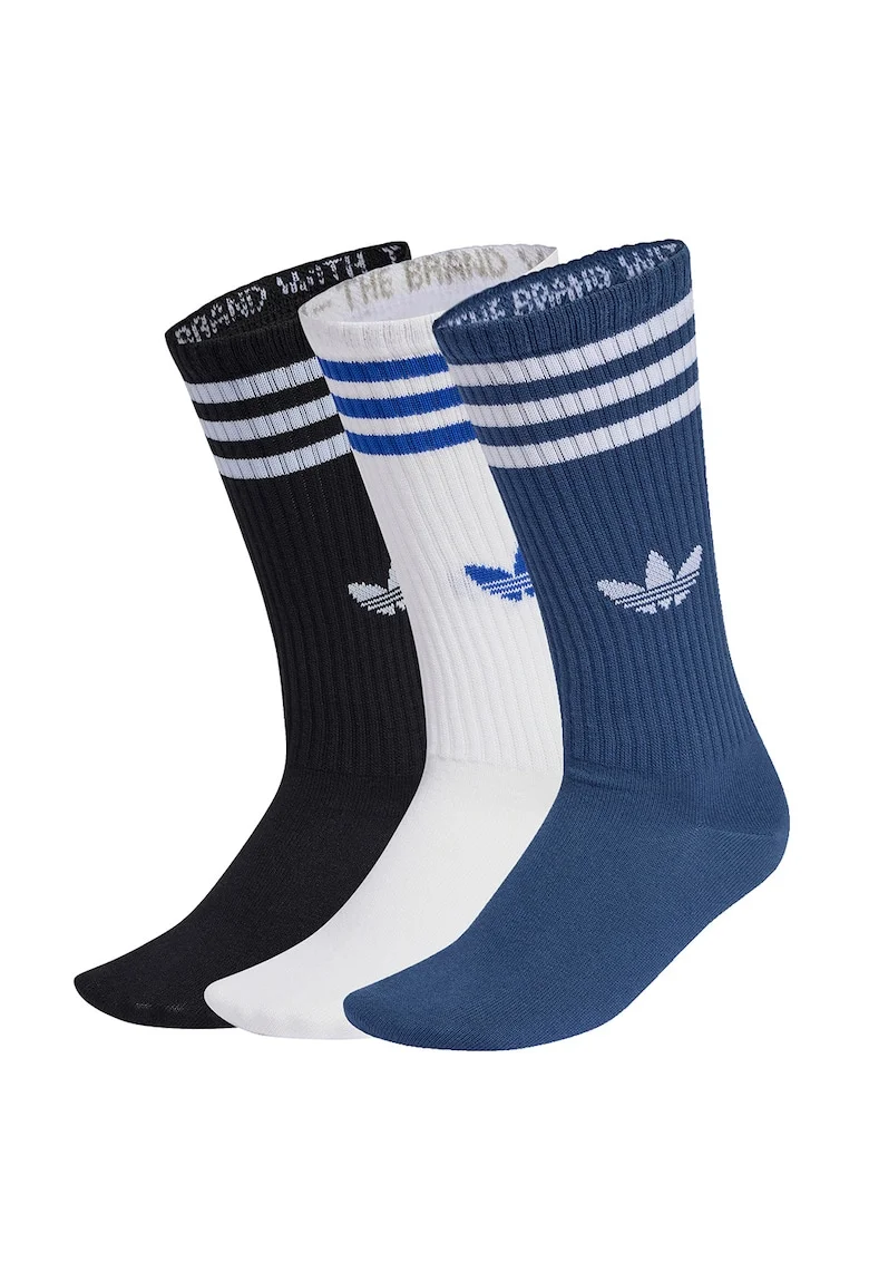 Set de sosete lungi unisex cu logo - 3 perechi, Alb/Negru/Albastru