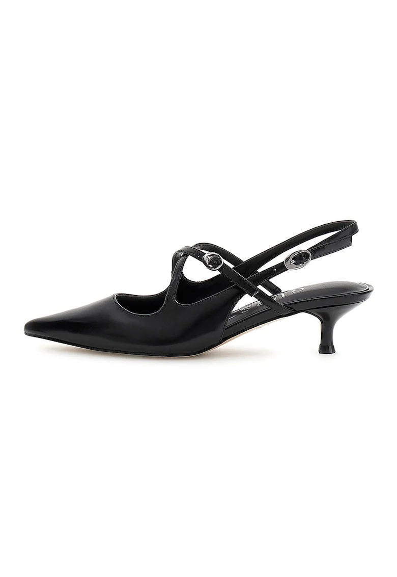 Pantofi din piele cu varf ascutit si toc kitten, Negru