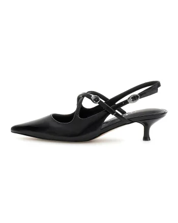 Pantofi din piele cu varf ascutit si toc kitten, Negru
