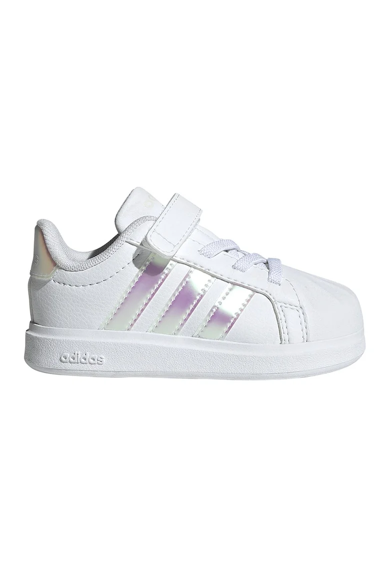 Pantofi sport din piele ecologica cu sireturi elastice Street Talk, Alb/Argintiu